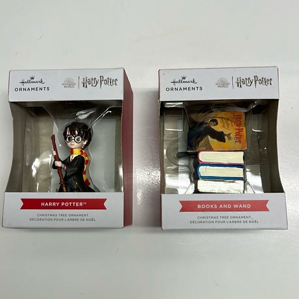 Hallmark Bundle of (2) Harry Potter Ornaments (Harry Potter & Books with Wand)